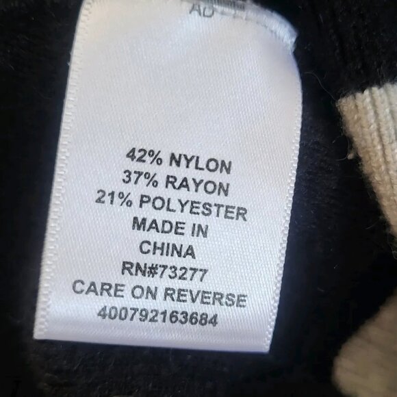 Elle Cardigan Womens Size S Black, White and Gray Striped Open Front Thick Knit - Picture 4 of 4